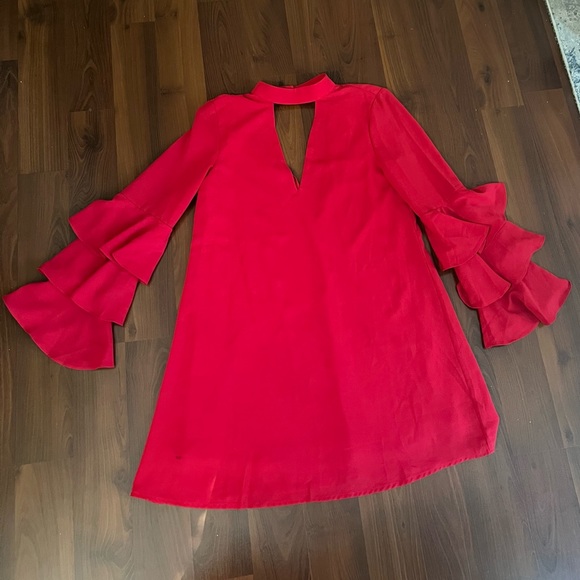 Lulus Aesthetic Aspirations Red Flounce Sleeve Shift Dress - Picture 4 of 6